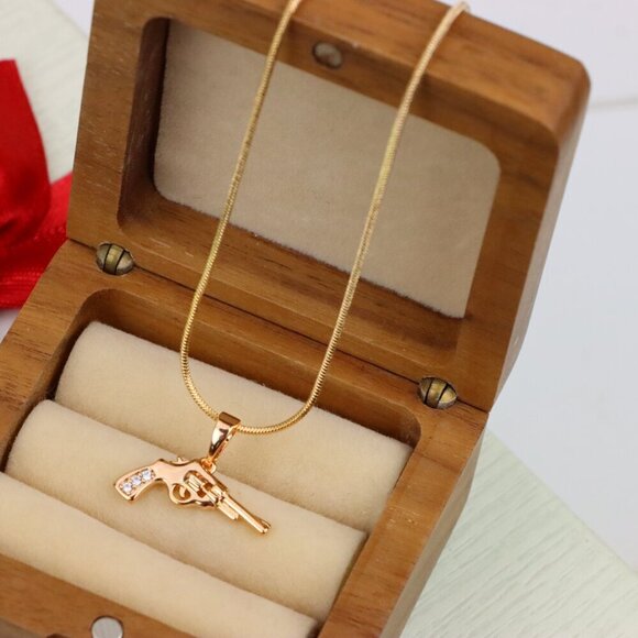 "Rose Gold Gun Shape Pendant Necklace with Sparkling Stones, XPPT1198 - Picture 12 of 13